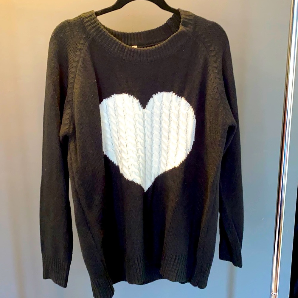 Black sweater with white cable knit heart. Size Xl.